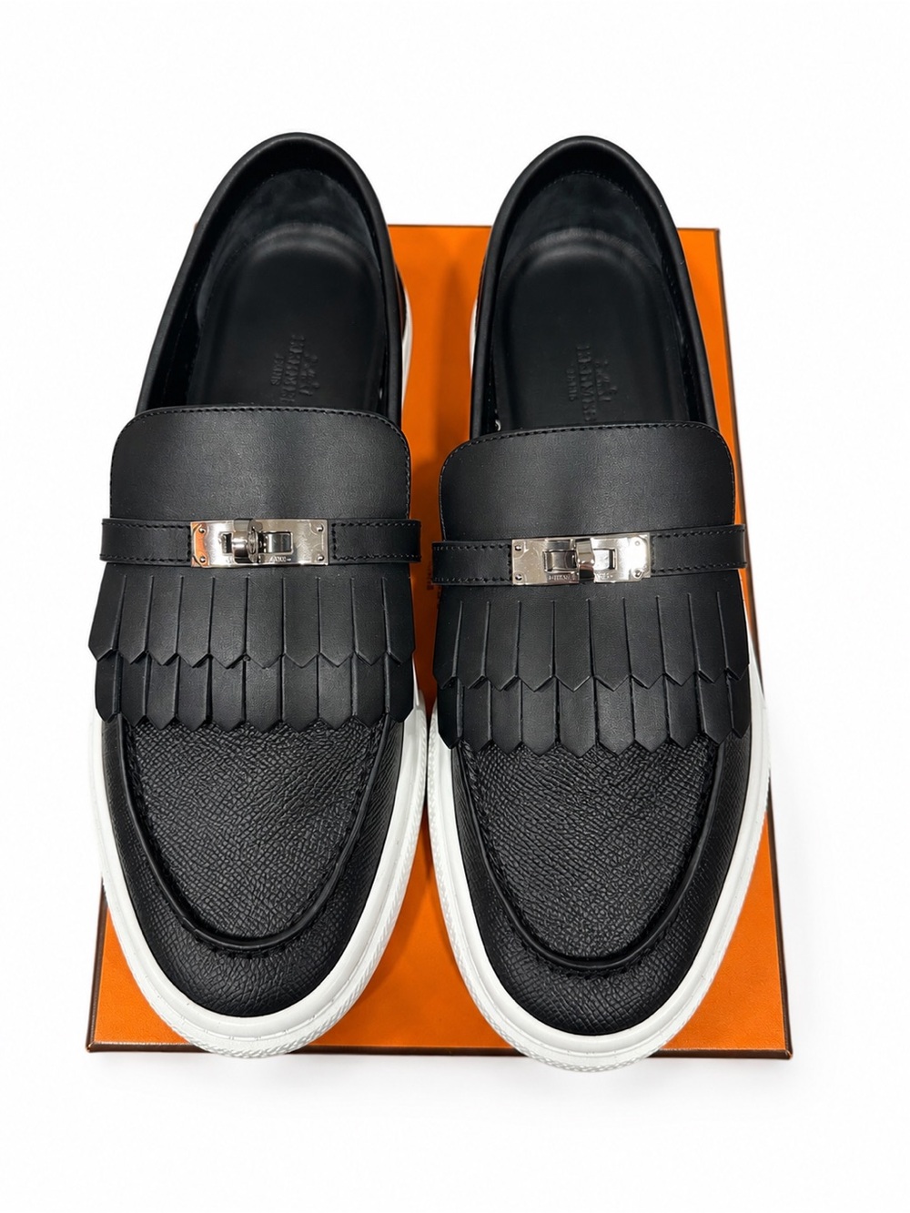 HERMES Game slip-on sneakers, black calfskin leather, EU size 41 / US 10.5
